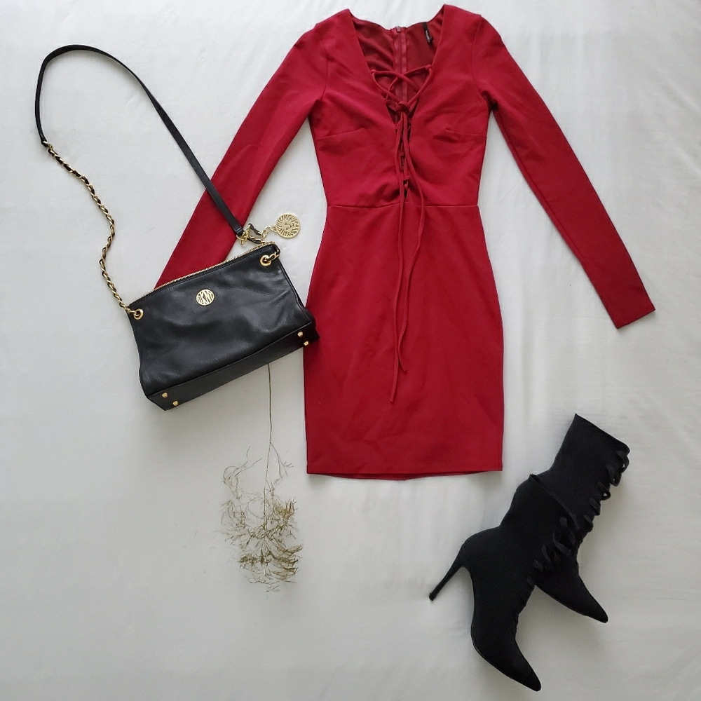 EUC BLANC made in USA bodycon wine red dress